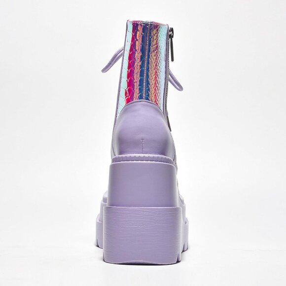 Holographic Ankle Boots Women Chunky Block Heels Pointed Toe PU Leather - Picture 3 of 6